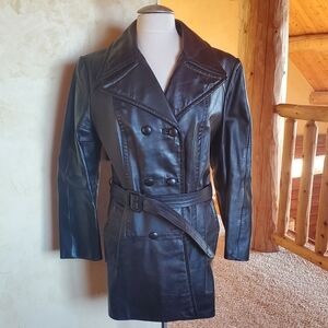 Vintage 70s Park Leather Black Leather Trench Coat